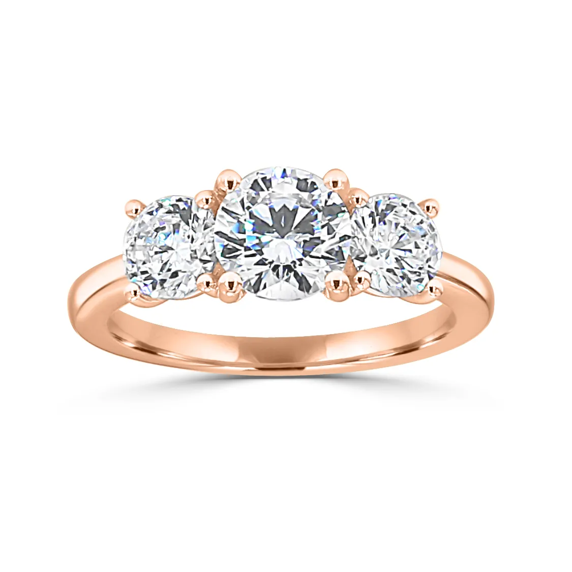 Rose Gold Classic Basket Style Three Stone Engagement Ring