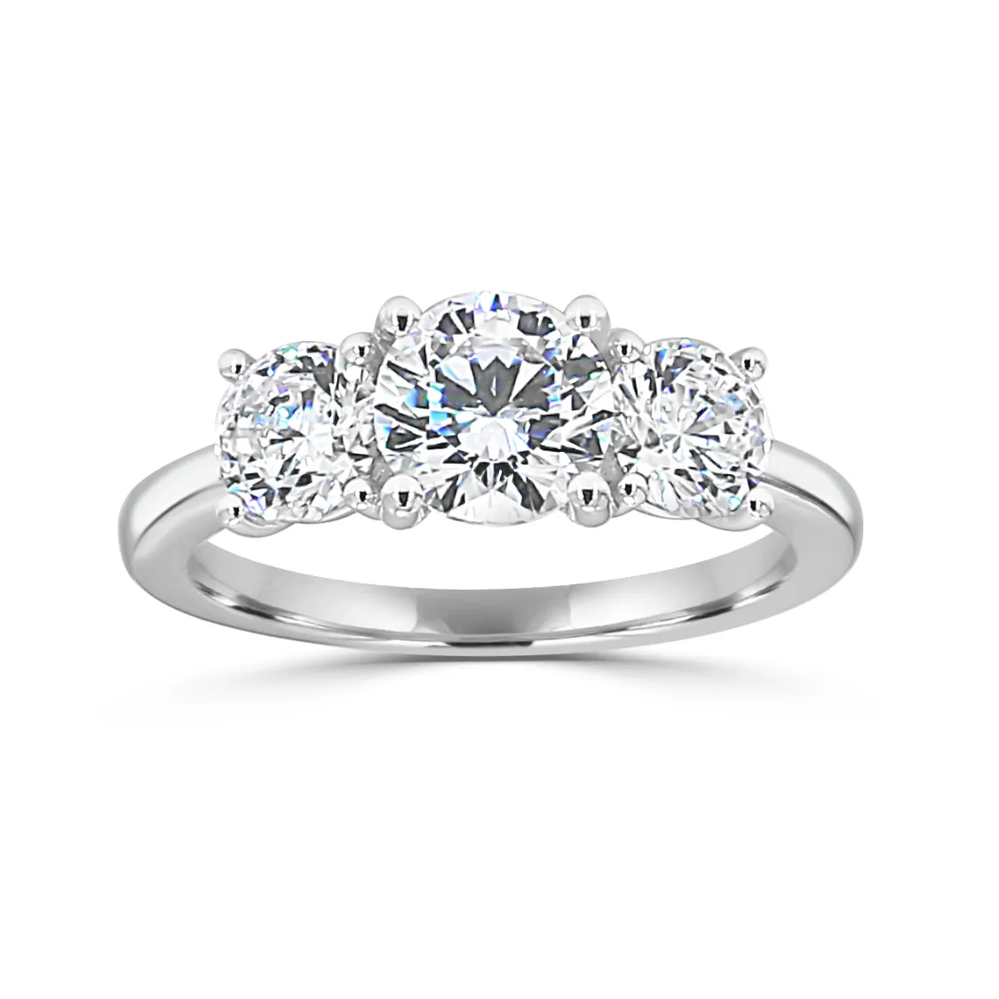 Platinum Classic Basket Style Three Stone Engagement Ring