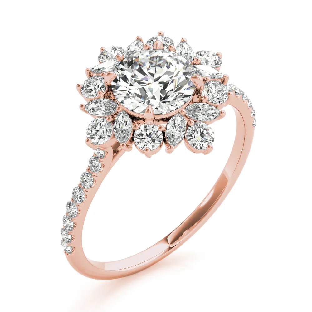 Rose Gold Mixed Shape French Pave Set Halo Diamond Ring jewelry windy city