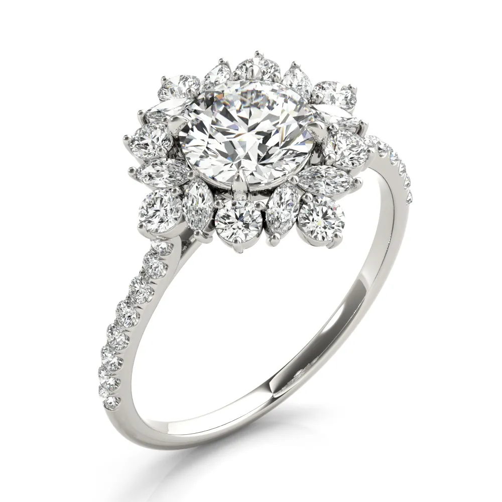 White Gold Mixed Shape French Pave Set Halo Diamond Ring jewelry windy city