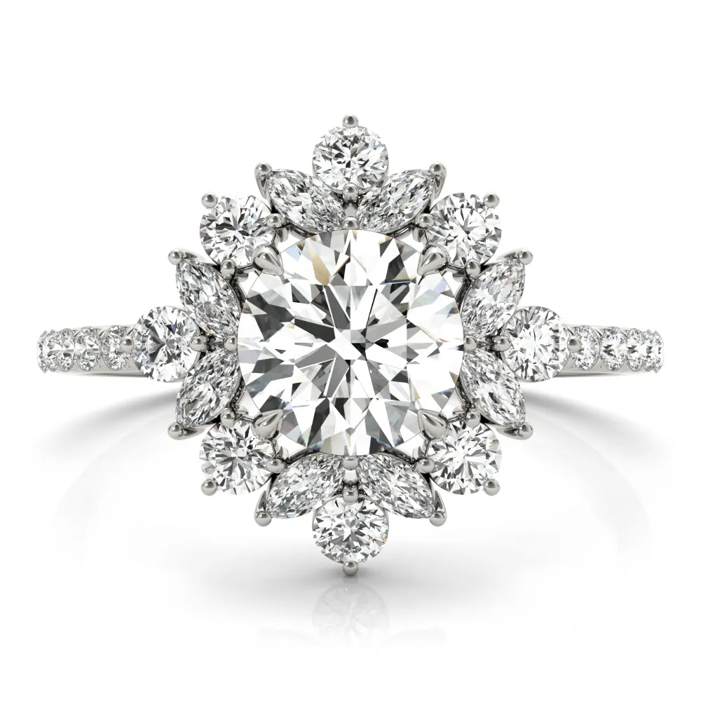 White Gold Mixed Shape French Pave Set Halo Diamond Ring