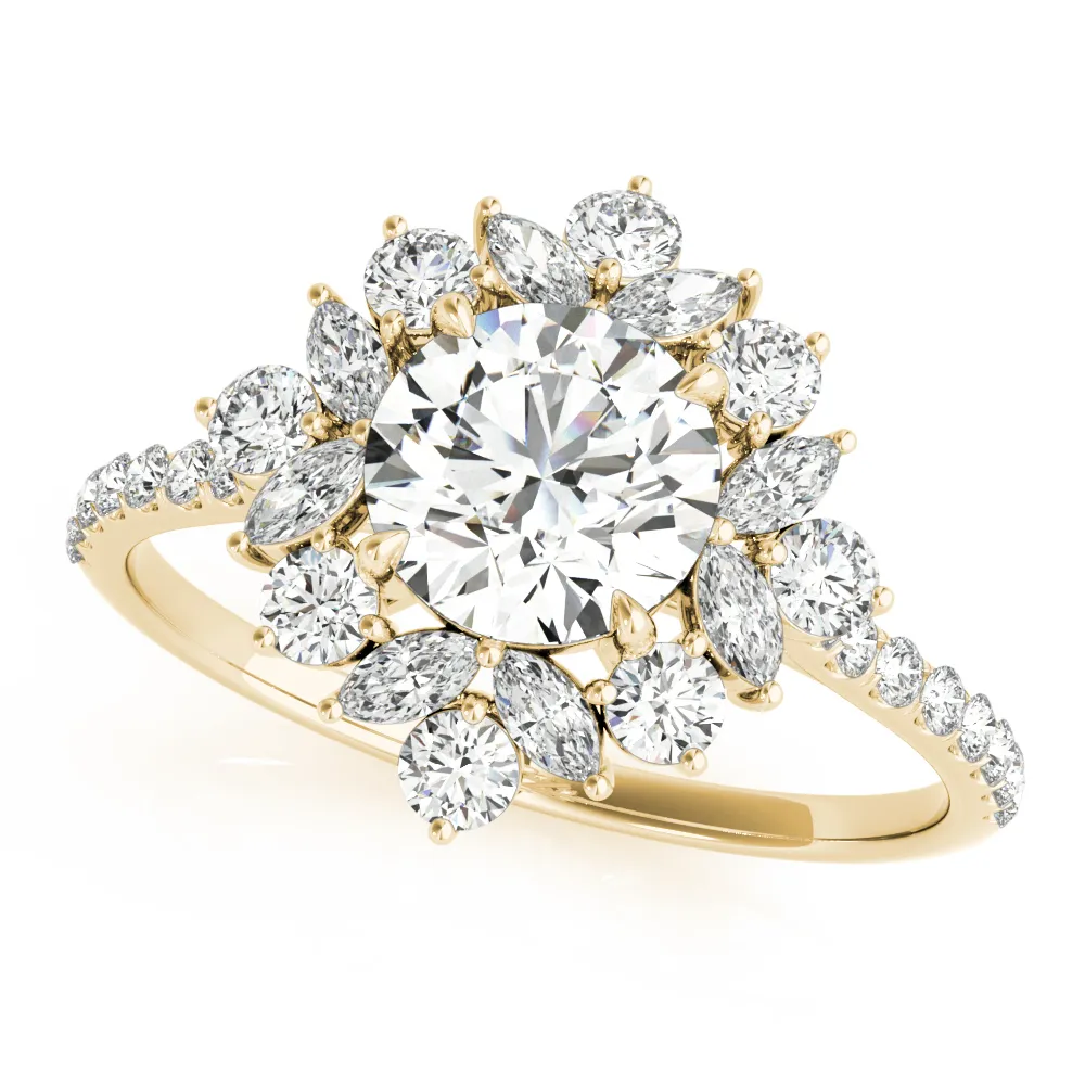 Yellow Gold Mixed Shape French Pave Set Halo Diamond Ring jewelry store near me