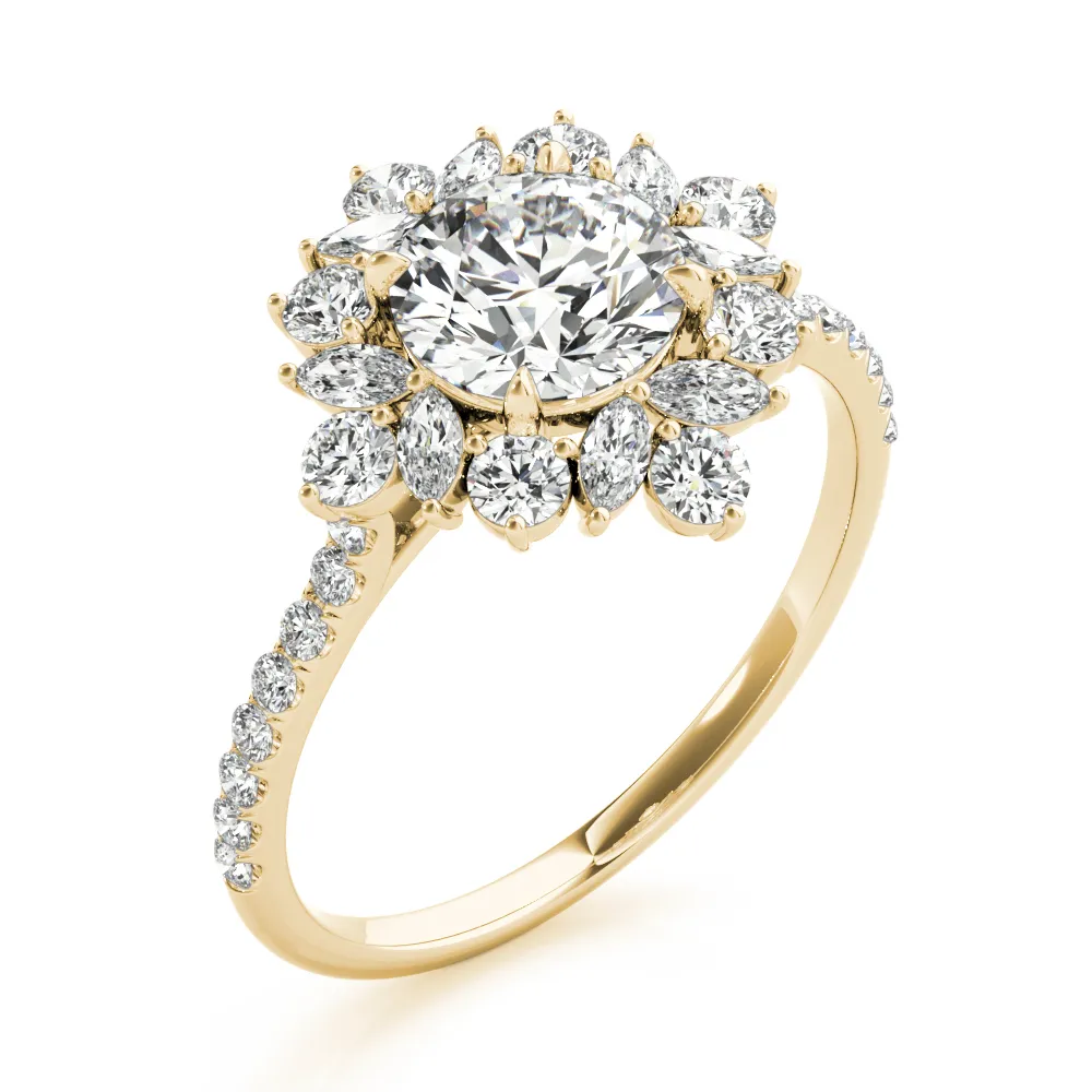 Yellow Gold Mixed Shape French Pave Set Halo Diamond Ring jewelry windy city