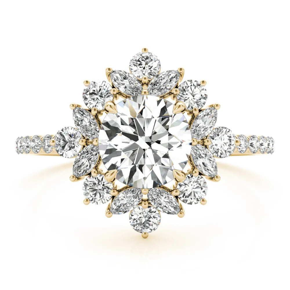 Yellow Gold Mixed Shape French Pave Set Halo Diamond Ring