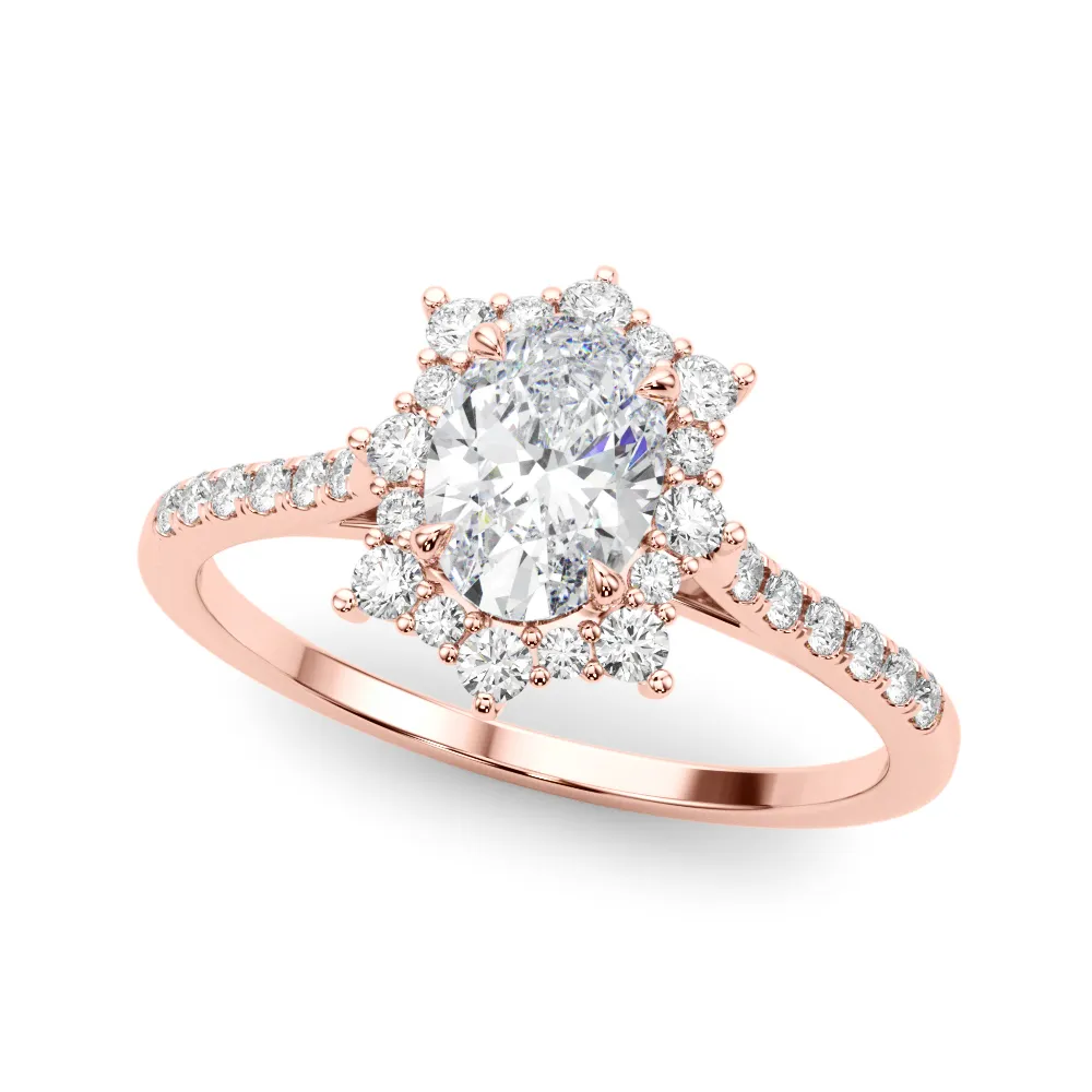 Rose Gold Uniquely shaped Halo Diamond Engagement Ring jewelry store near me