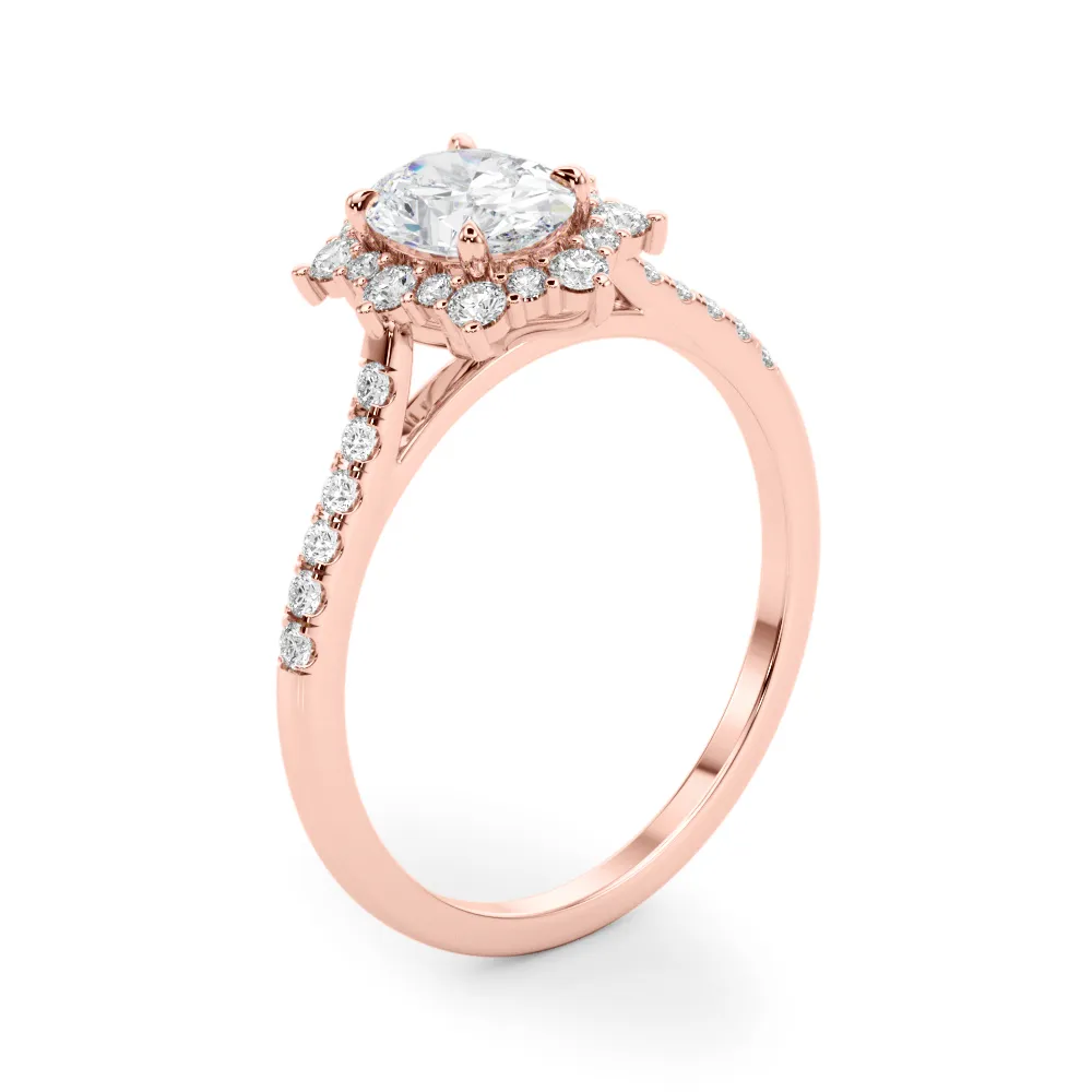 Rose Gold Uniquely shaped Halo Diamond Engagement Ring from best jeweler