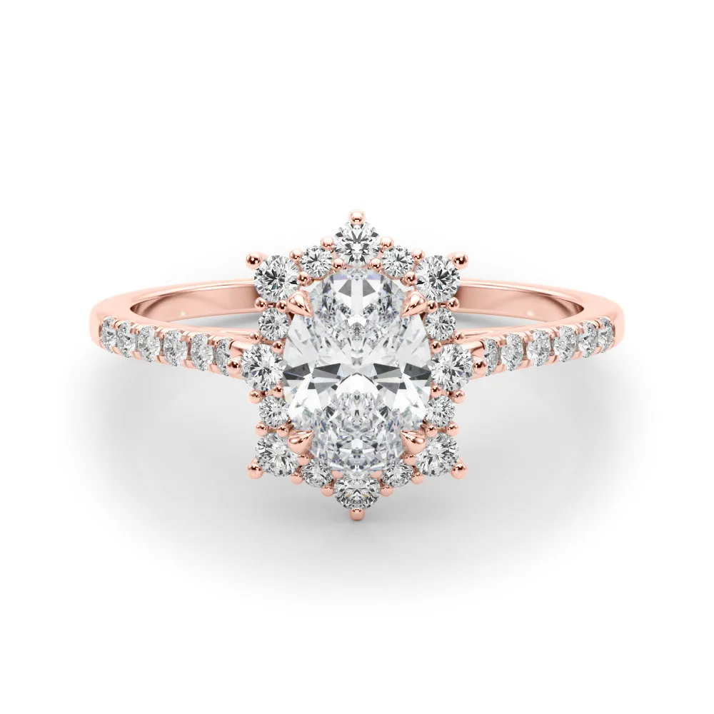 Rose Gold Uniquely shaped Halo Diamond Engagement Ring