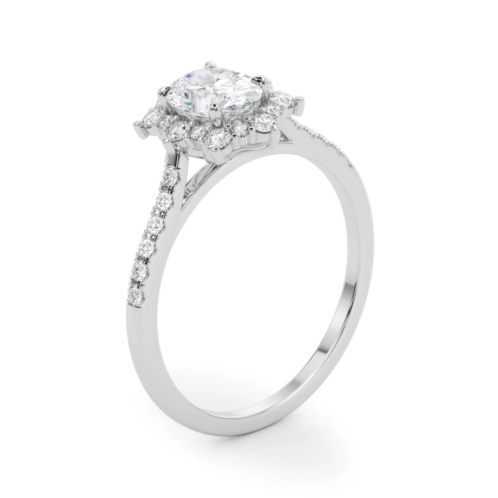 White Gold Uniquely shaped Halo Diamond Engagement Ring from best jeweler