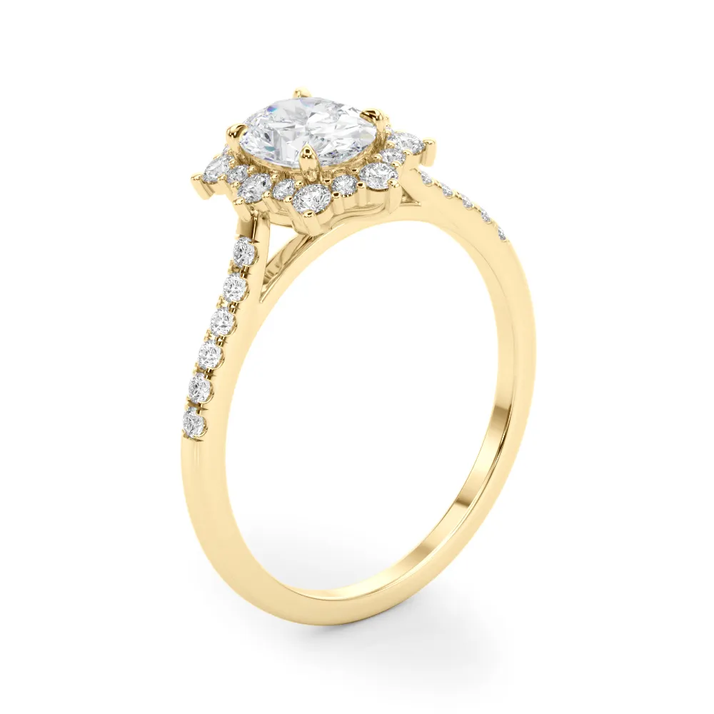 Yellow Gold Uniquely shaped Halo Diamond Engagement Ring from best jeweler