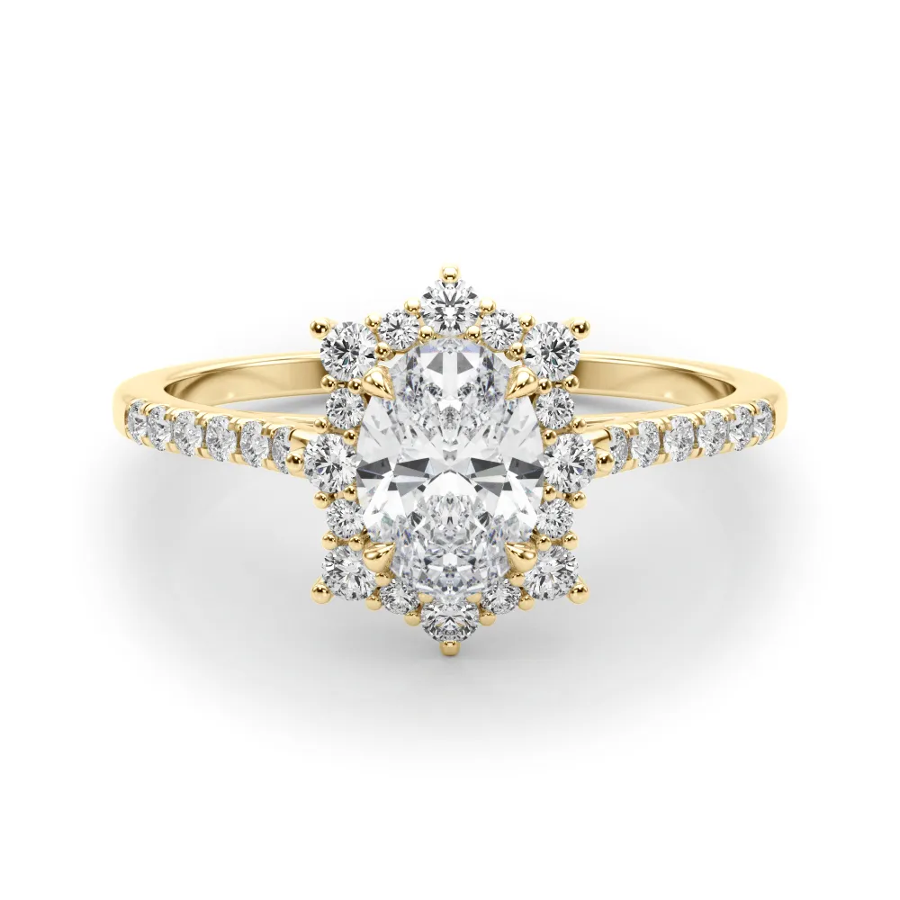 Yellow Gold Uniquely shaped Halo Diamond Engagement Ring