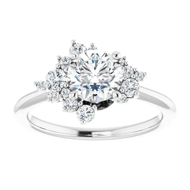 Platinum Beautiful and Unique Asymmetric Diamond Ring