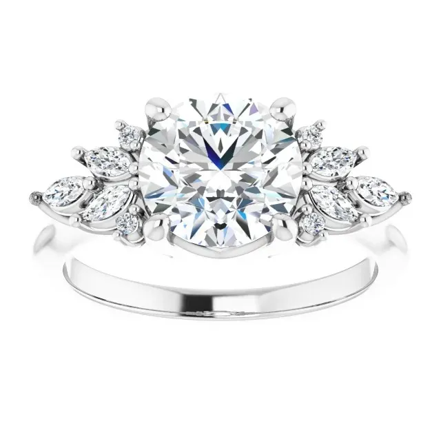 White Gold Beautiful and Graceful Side Stone Engagement Ring