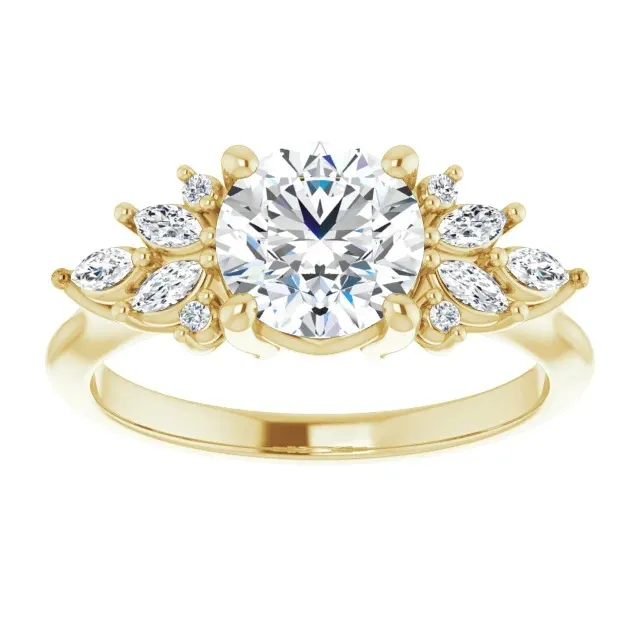 Yellow Gold Beautiful and Graceful Side Stone Engagement Ring