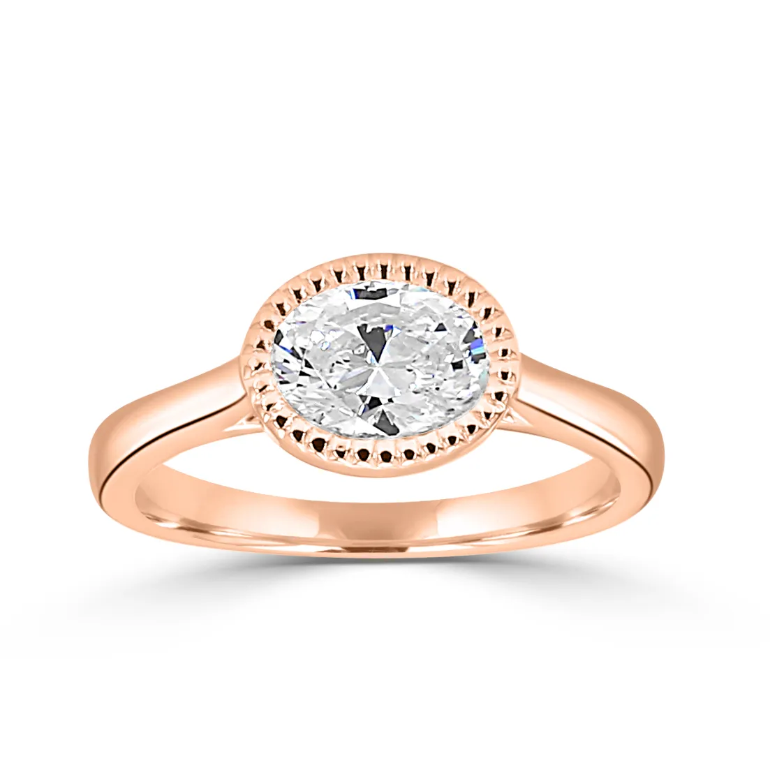 Rose Gold Modern and Magical Milgrain Detail Bezel Set Engagement Ring