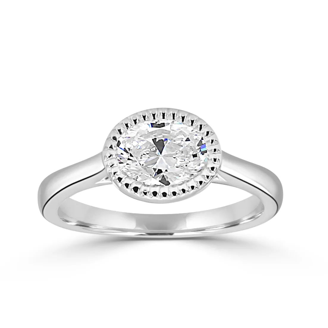 White Gold Modern and Magical Milgrain Detail Bezel Set Engagement Ring