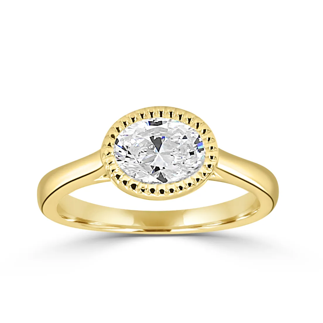 Yellow Gold Modern and Magical Milgrain Detail Bezel Set Engagement Ring