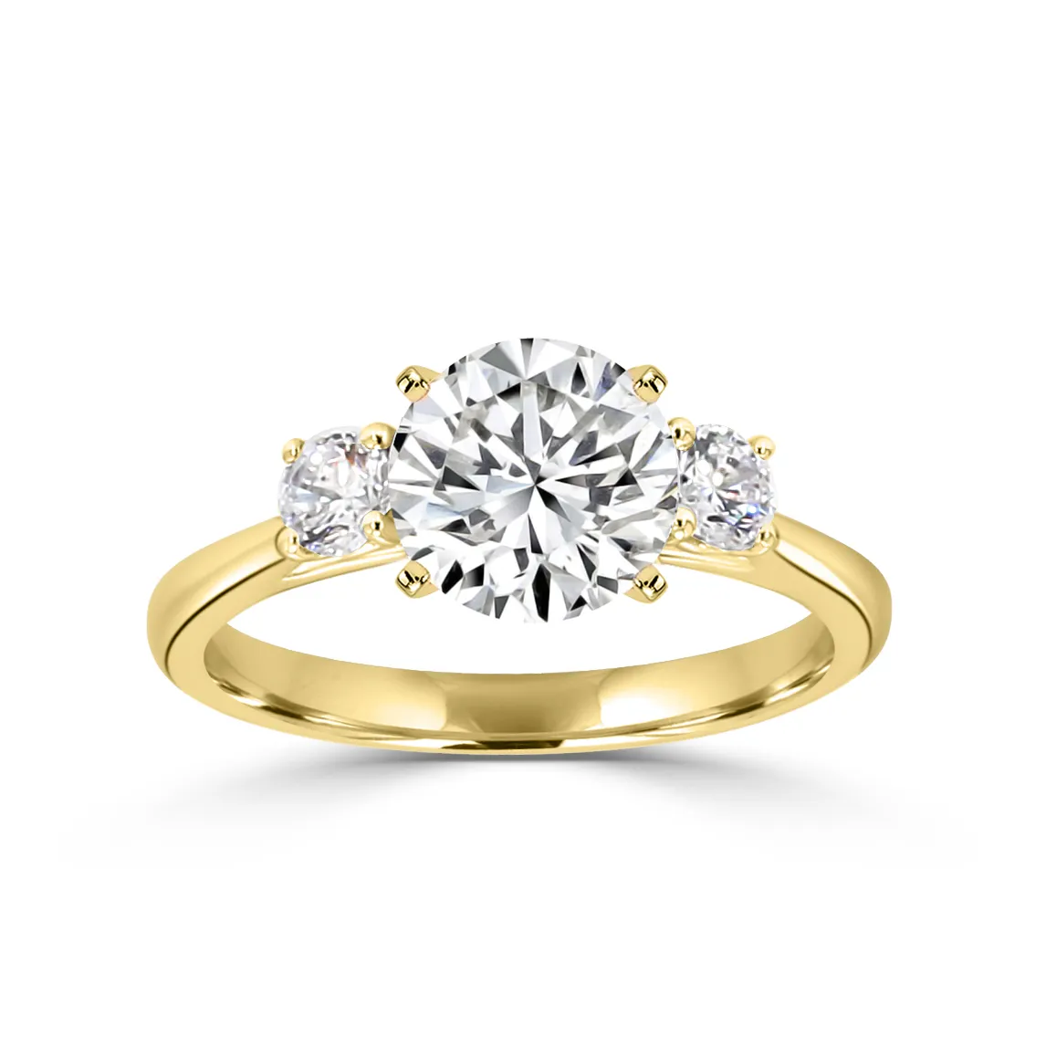 Yellow Gold Classic Trellis Three Stone Engagement Ring