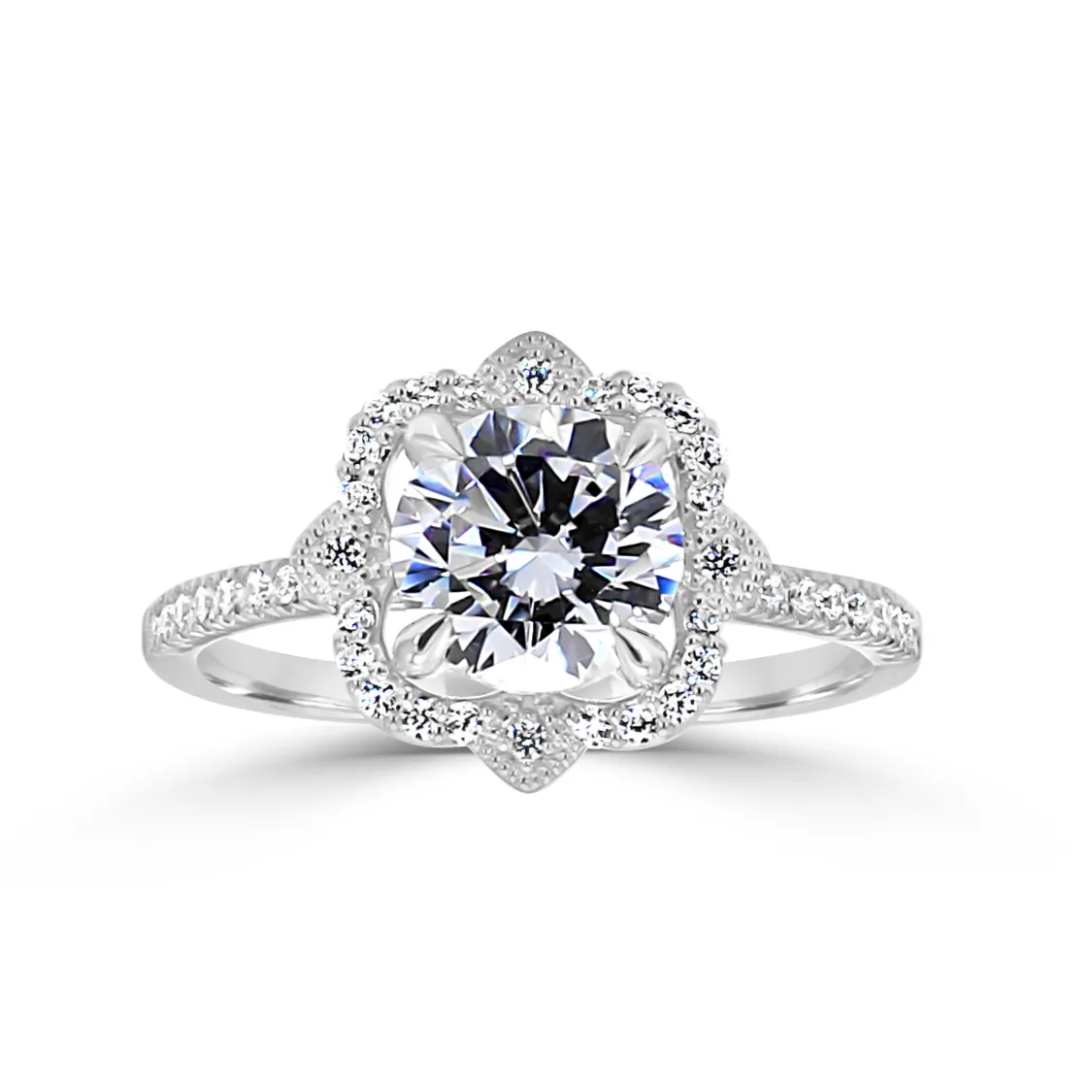 White GoldVintage Meets Modern Unique Halo Engagement Ring