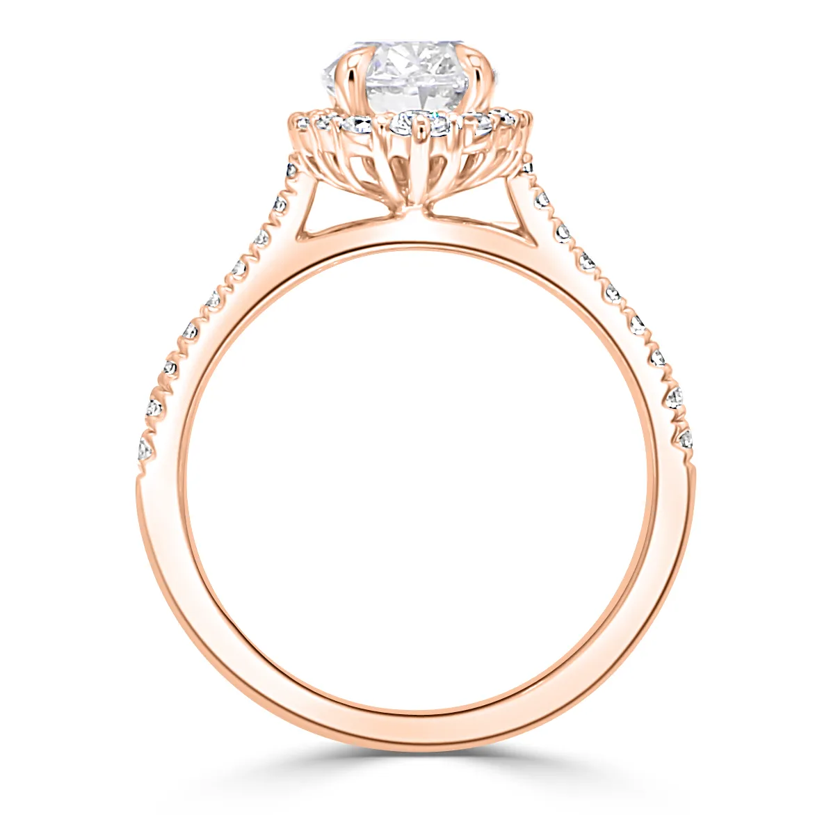 Rose Gold Beautifully and Uniquely Arched Halo Diamond Ring jewelry store near me