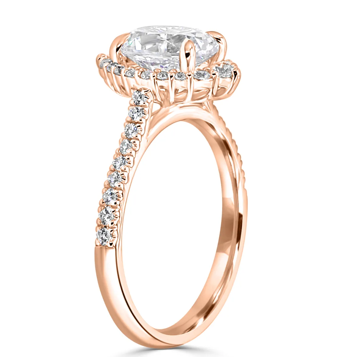 Rose Gold Beautifully and Uniquely Arched Halo Diamond Ring jewelry Wabash avenue