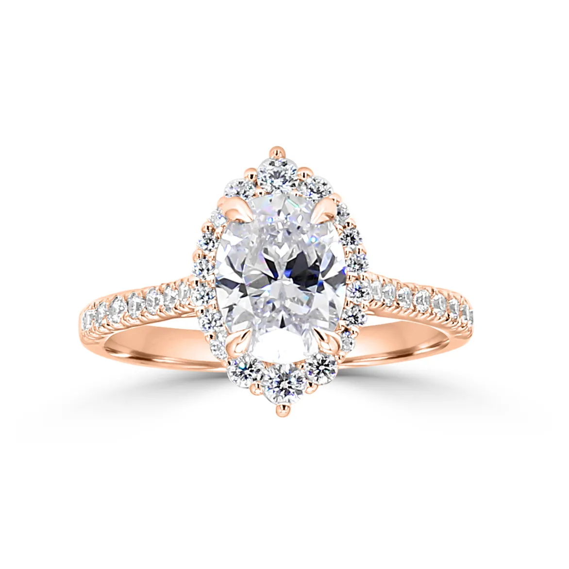 Rose Gold Beautifully and Uniquely Arched Halo Diamond Ring