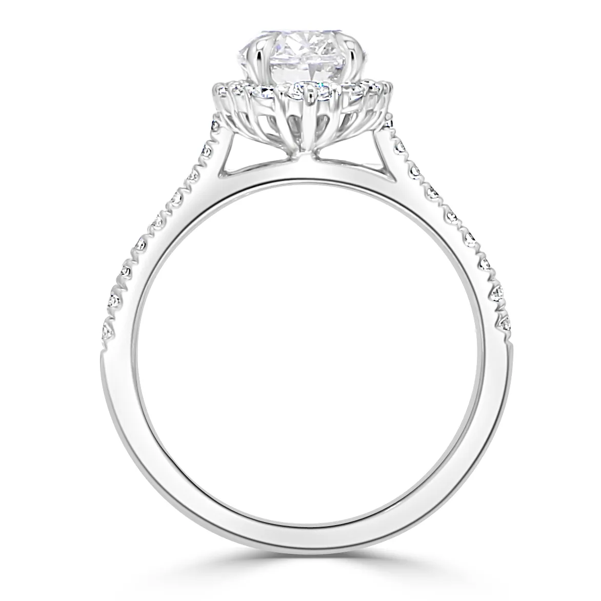 White Gold Beautifully and Uniquely Arched Halo Diamond Ring jewelry store near me