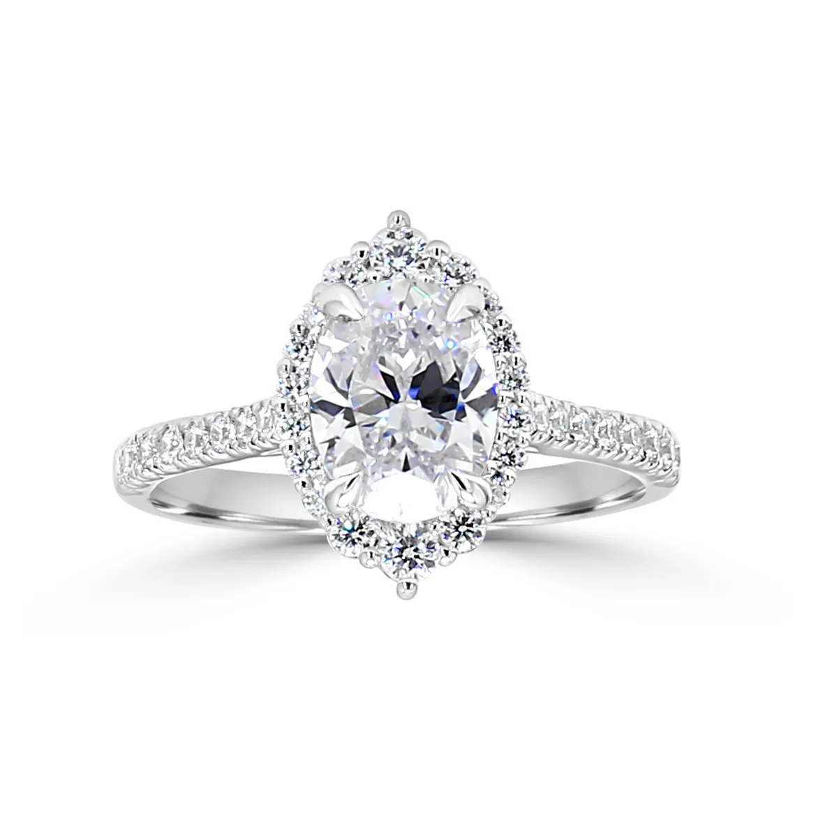 White Gold Beautifully and Uniquely Arched Halo Diamond Ring