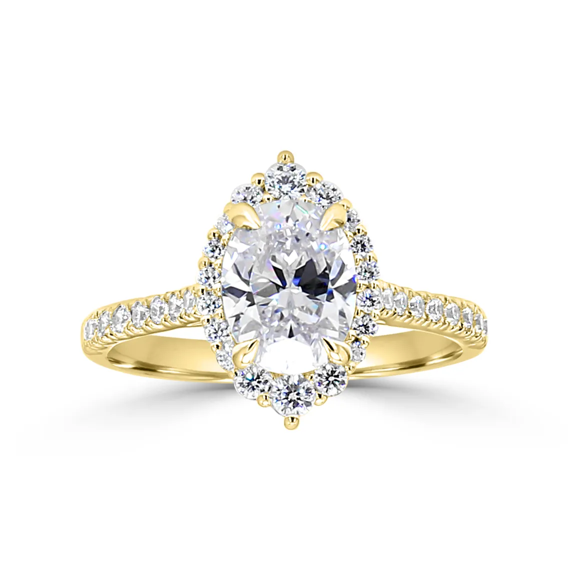 Yellow Gold Beautifully and Uniquely Arched Halo Diamond Ring