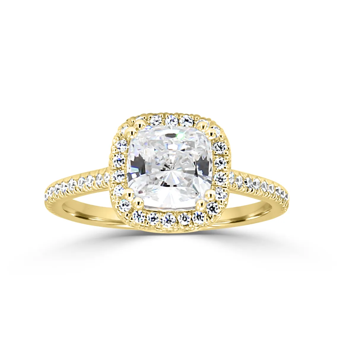 Yellow Gold Elegant French Pave Set Diamond Ring