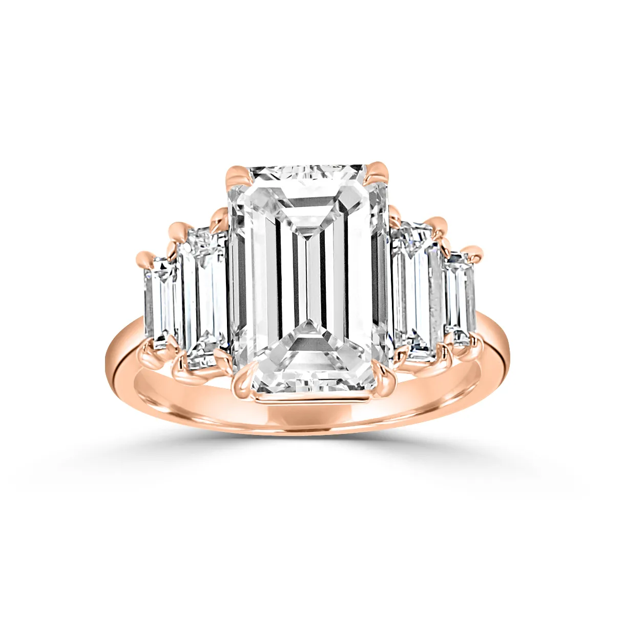 Rose Gold Geometric and Glamourous Art Deco Side Stone Engagement Ring