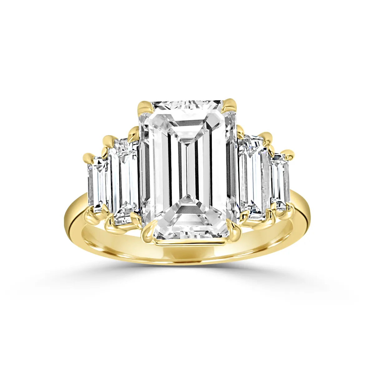 Yellow Gold Geometric and Glamourous Art Deco Side Stone Engagement Ring