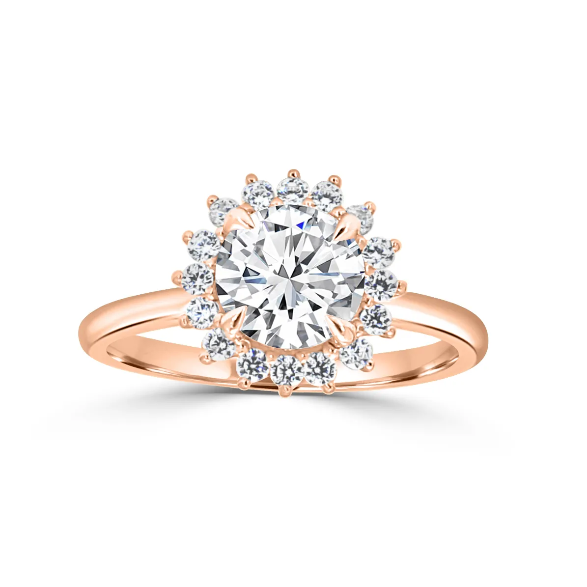 Rose Gold Sunburst Halo Engagement Ring