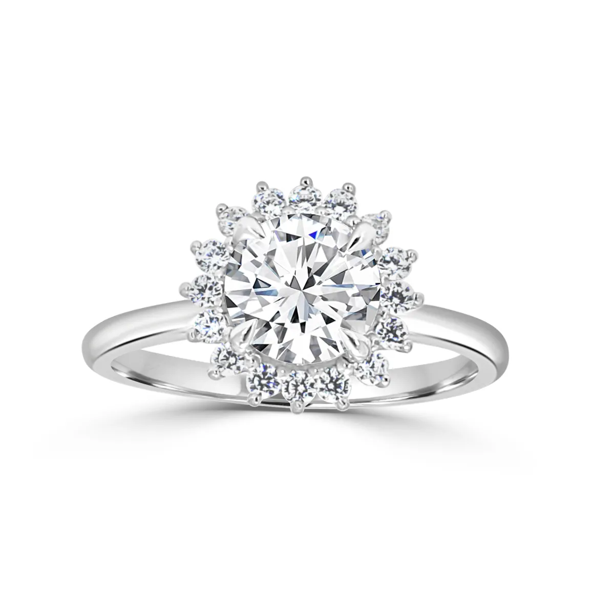 White GoldSunburst Halo Engagement Ring
