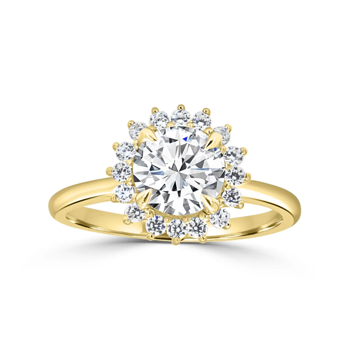 Yellow Gold Sunburst Halo Engagement Ring