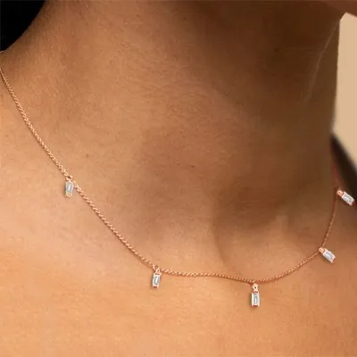 Rose Gold Baguette Hanging Diamond Necklace jewelry store near me
