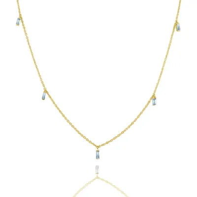 Yellow Gold Baguette Hanging Diamond Necklace