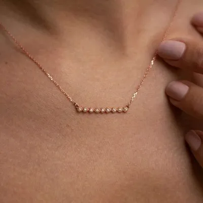 Rose Gold Milgrain Bezel Diamond Bar Necklace for Her jewelry store near me
