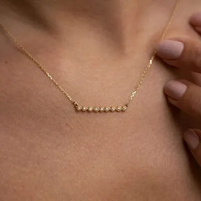 Yellow Gold Milgrain Bezel Diamond Bar Necklace for Her jewelry store near me