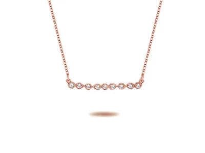 Rose Gold Milgrain Bezel Diamond Bar Necklace for Her