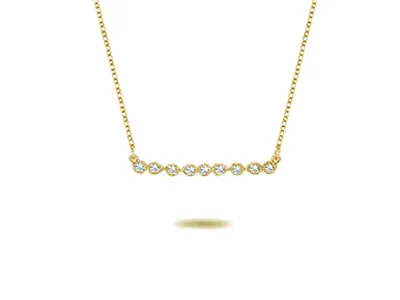 Yellow Gold Milgrain Bezel Diamond Bar Necklace for Her