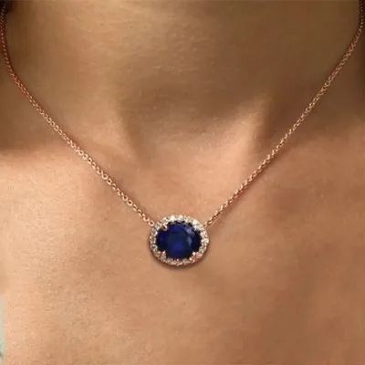 Rose Gold Aquamarine Gemstone and Diamond Necklace jewelry store near me