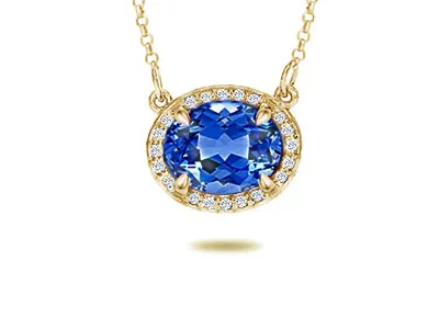 Yellow Gold Aquamarine Gemstone and Diamond Necklace