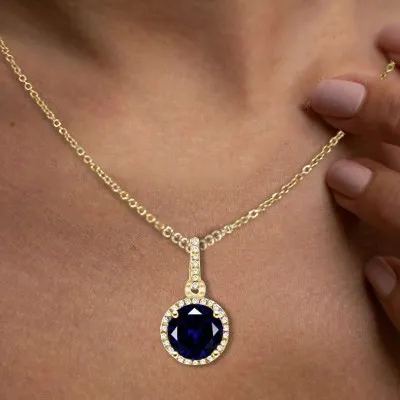 Yellow Gold Personalized Birthstone Halo Pendant jewelry store near me