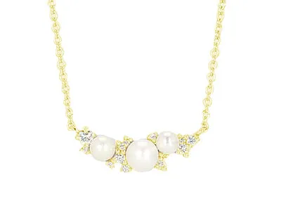 Yellow Gold Pearl Diamond Necklace for Mother's Day