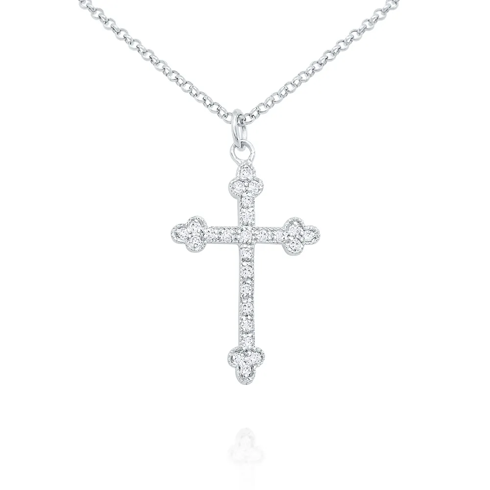 White GoldGreek Style Cross Necklace