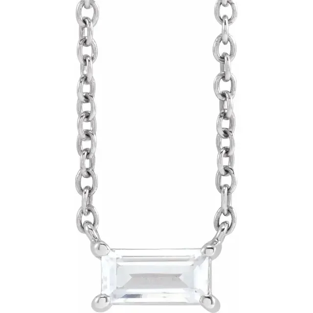 White GoldBaguette Solitaire Pendant Necklace