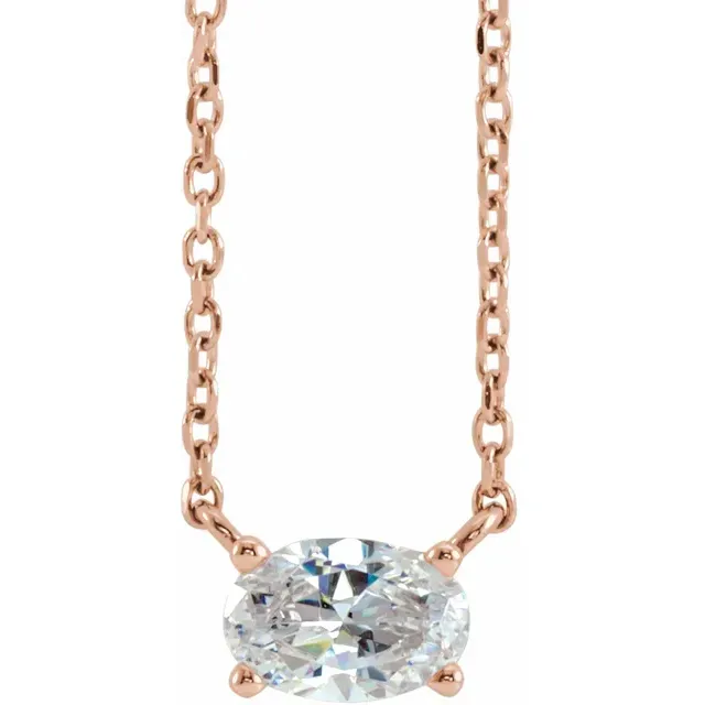 Rose Gold Oval Solitaire Pendant Necklace