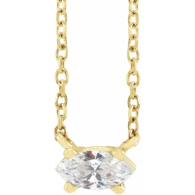 Yellow Gold Marquise Solitaire Pendant Necklace