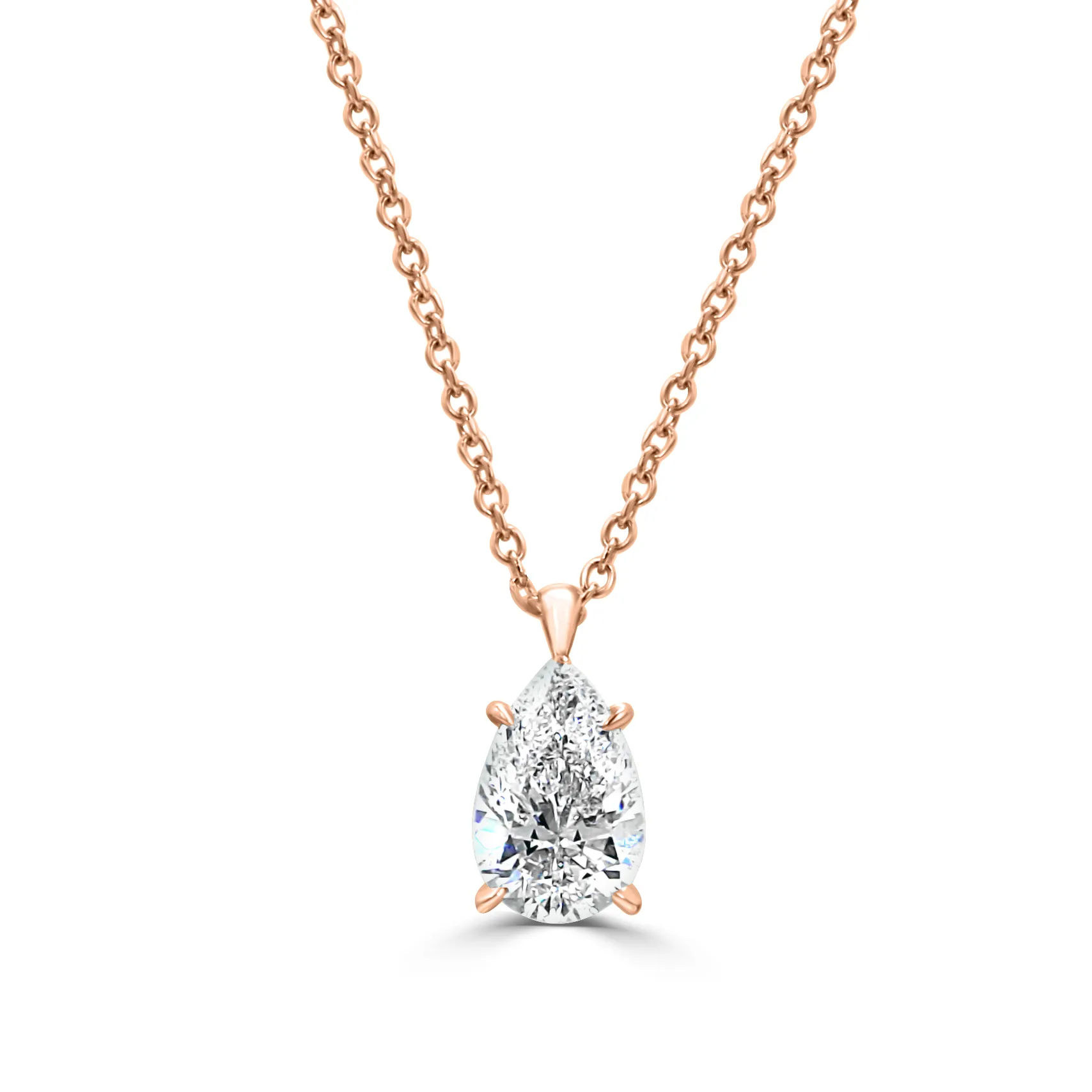 Rose Gold Pear Solitaire Pendant Necklace