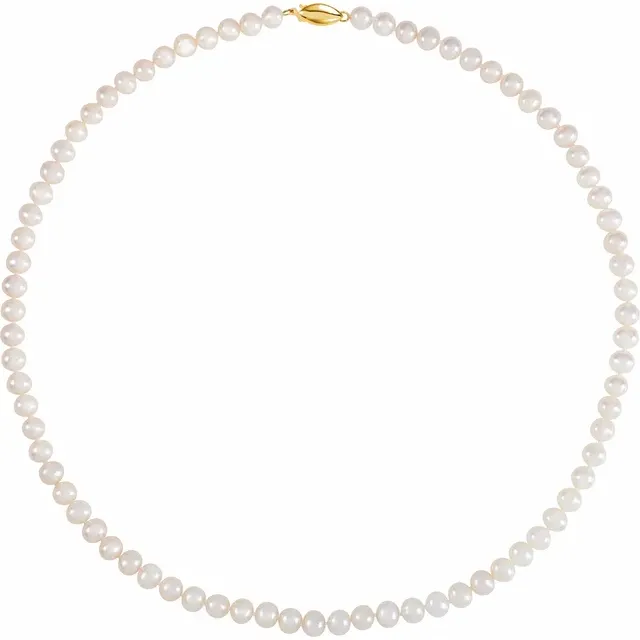 Yellow Gold Women White Freshwater Pearl 18 Necklace